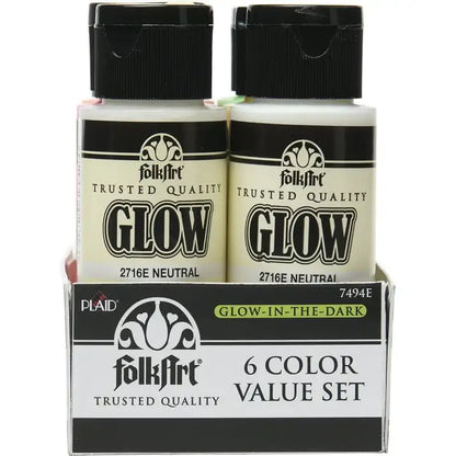 FolkArt 7494E Glow-in-the-Dark Acrylic Paint Set, Matte Finish, Set of 6, 12 fl oz