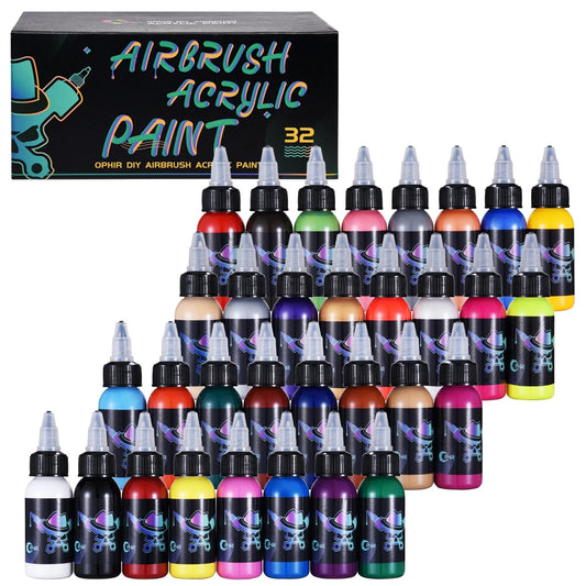 OPHIR 24/32 Colors Airbrush Acrylic Paint for Leather Painting Nail Art 30ml DIY Ink TA005