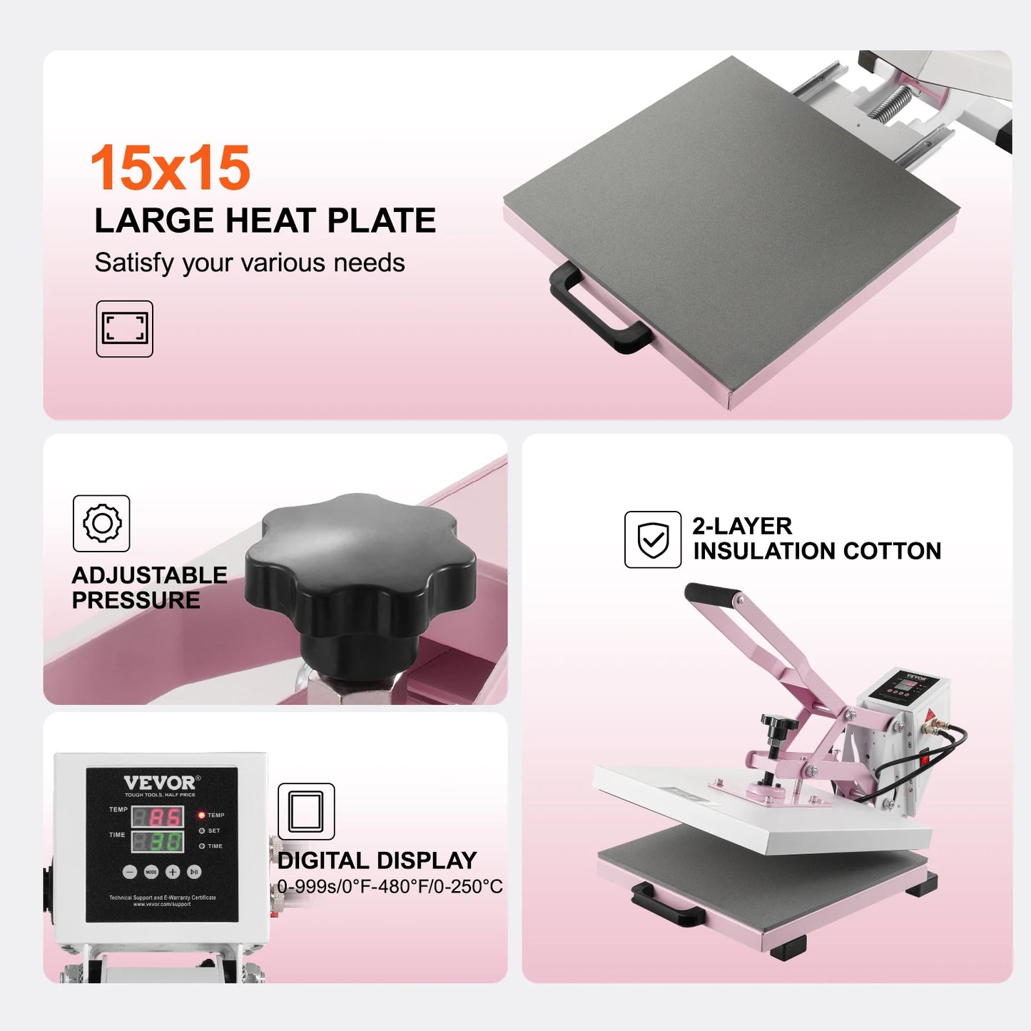 SucceBuy Heat Press 15 x 15 in Slide Out Heat Transfer Machine Fast Even Heating 2-Layer Insulation Cotton