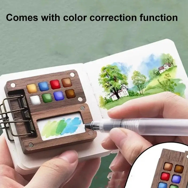 Travel Set Palette Sketch Book Watercolor Paints Pens with Binder Clips