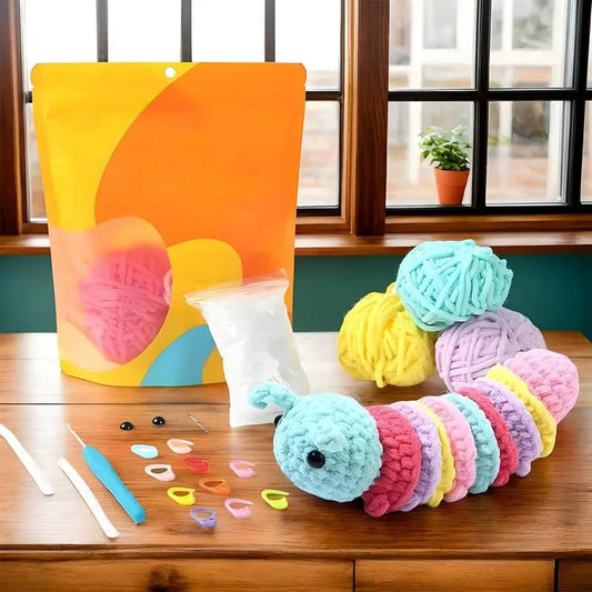 Adults Caterpillar Colorful Kit Handcrafted Crocheting Set With Instructions And Videos For Beginners