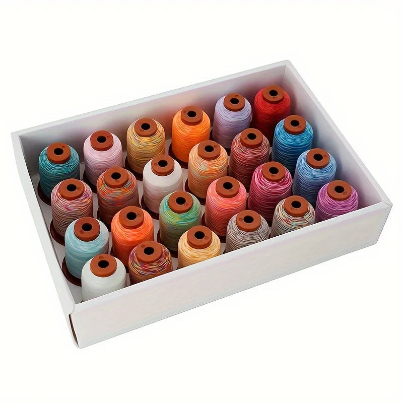 Rainbow Variegated Polyester Sewing Machine Thread Multi-Purpose 5000Y Each Spool 24 pcs