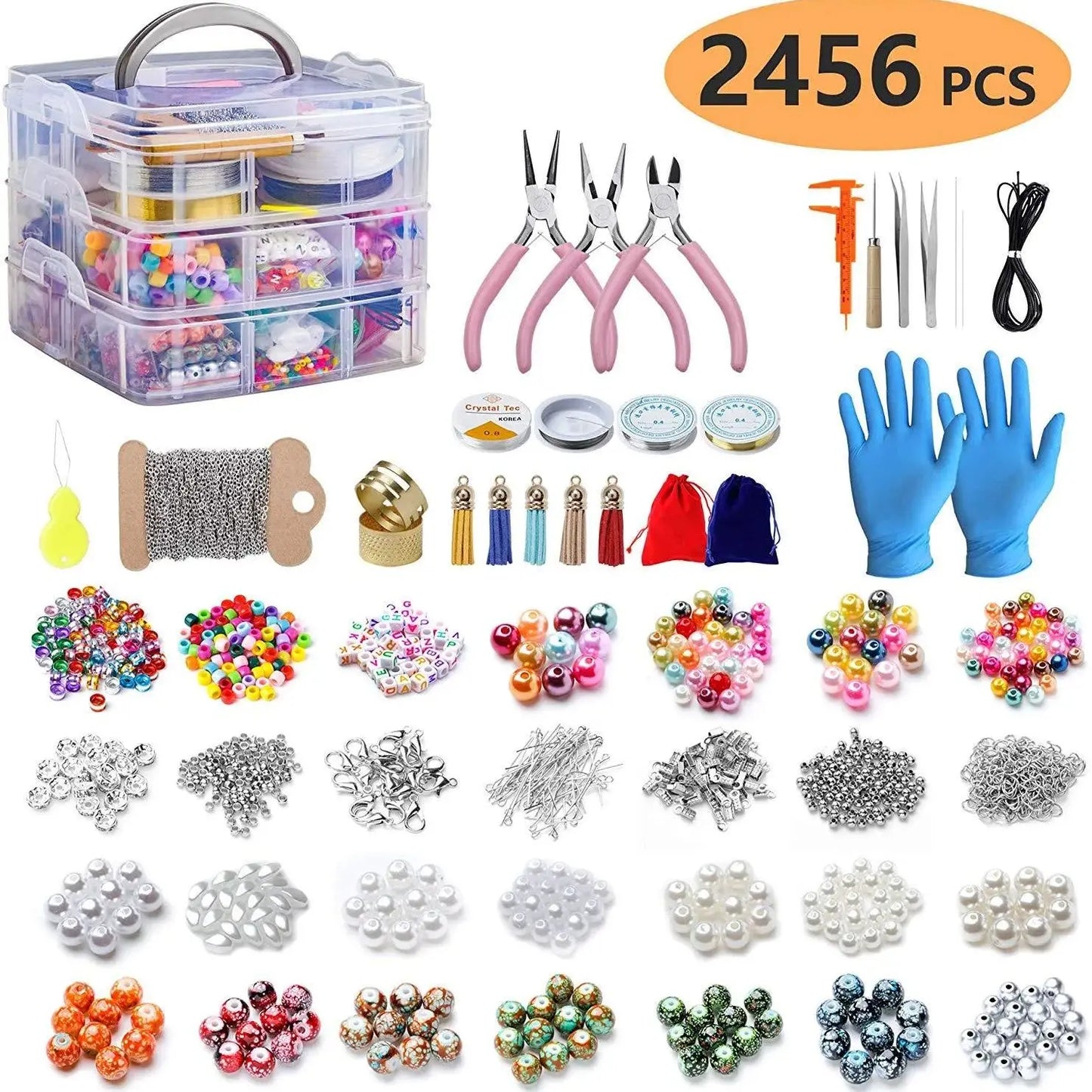 2456-Piece Deluxe DIY Bead Jewelry Making Kit - Includes Beads, Findings, and Accessories