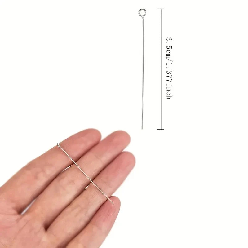 200PCS 35mm Mini Metal Wire Eyepins Beading Small Open Eye Head Pins Needles Bulk for DIY Craft Earrings Jewelry Accessories