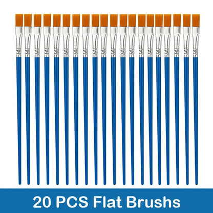 10/20/50Pcs Painting Brushes Set Art Round Flat Hair Nylon Hair