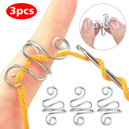 3pcs Adjustable Knitting Crochet Loop Ring Yarn Guide Finger Holder Thimble Crocheters