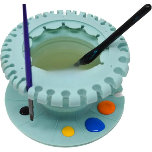 Brush holder and silicone cleaning system for acrylic, watercolor and water-based media