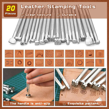 92-Piece Leather Crafting Tool Kit with Storage Bag for DIY Carving, Punching, Sewing & Stamping Projects