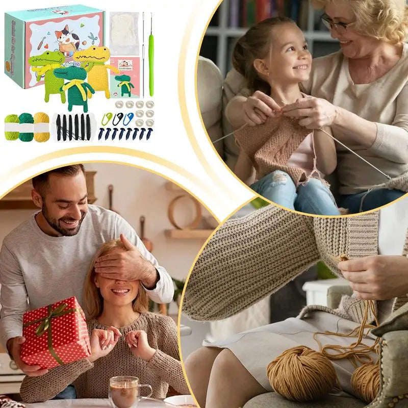 Crochet Kits For Adults Knitting Cartoon Crocodile Crocheting Kit With Step-By-Step Tutorials