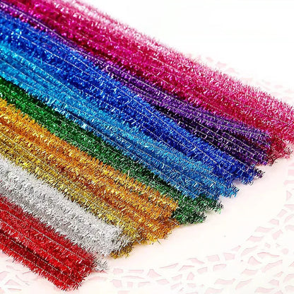 10/50/100 Glitter Chenille Stem Pipe Cleaner Plush Metal Foil Stem Wire Sticks DIY