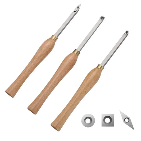 Wood Lathe Chisel Set 3PCS Carbide Woodworking Square Round Diamond Blades with 7.87 Inch