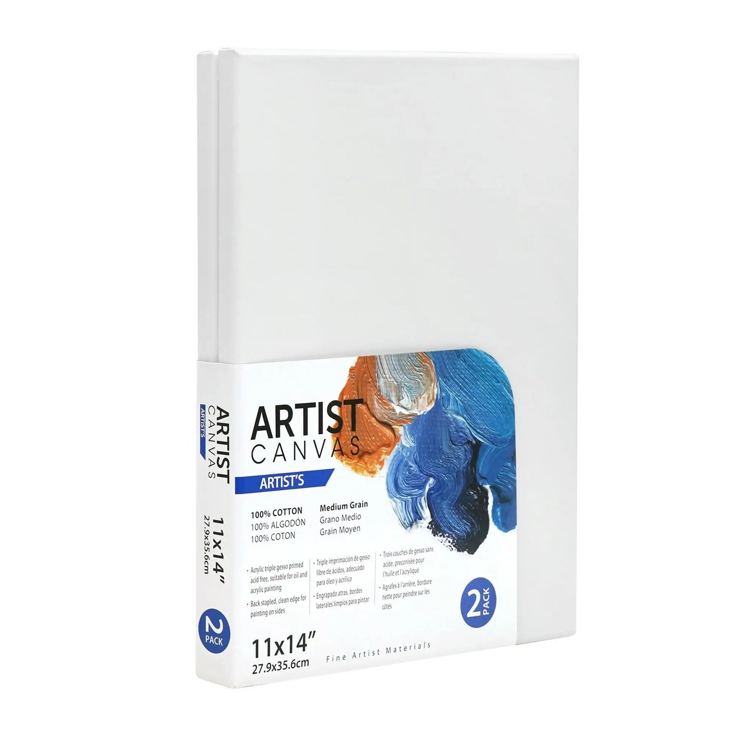 (3 pack) Artist Stretched Canvas, 11"X14", 2 Pack, 100% Cotton Acid Free, White, Deluxe Canvas