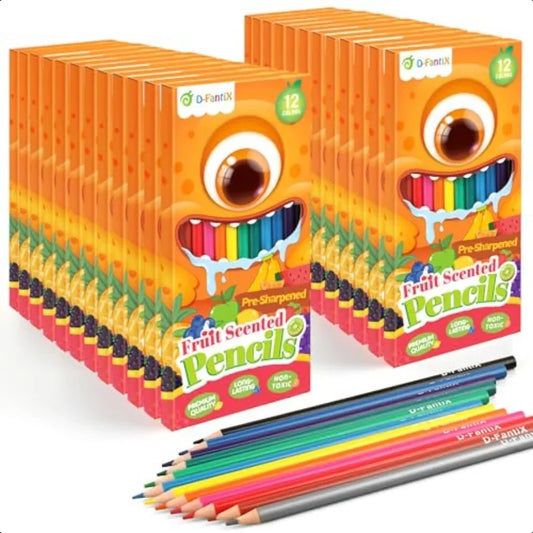 DFantiX 24 Pack Fruit Scented Colored Pencils Bulk 288 Count Pre Sharpened Sets