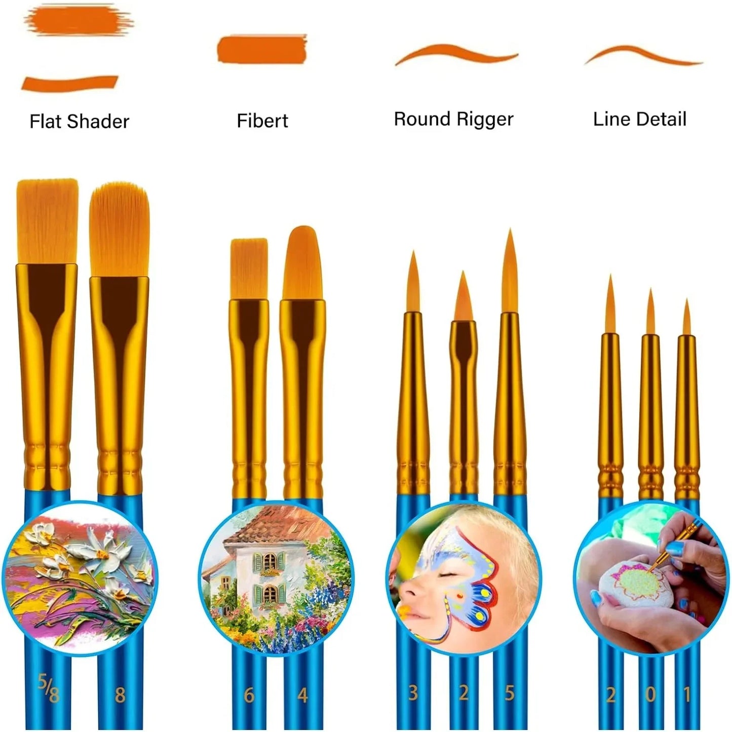 20 oil watercolor acrylic paint brushes, blue