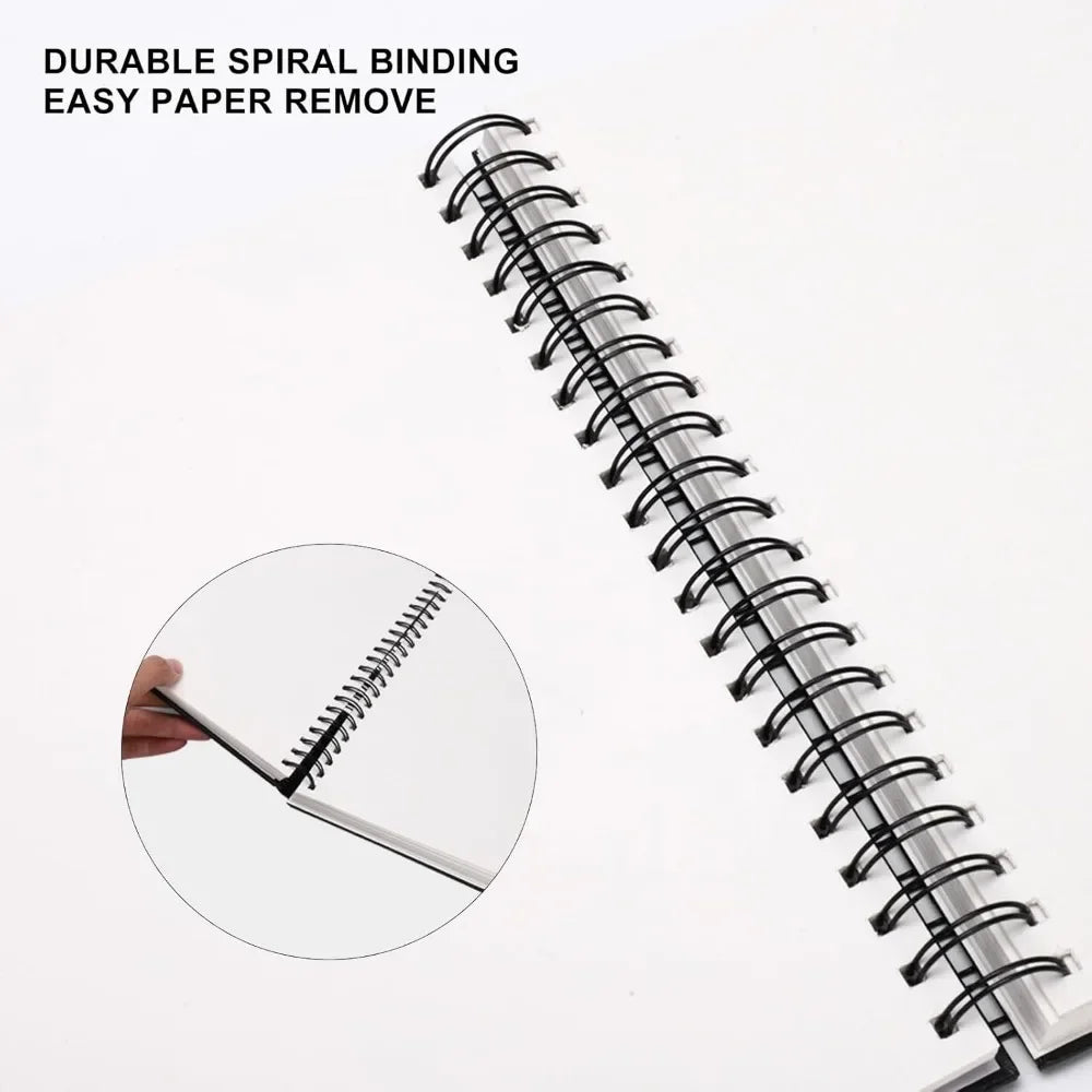 8.5x11 inch hardcover spiral bound sketchbook, 80 sheets of 90gsm inner paper, acid-free