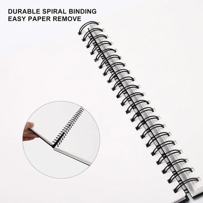 8.5x11 inch hardcover spiral bound sketchbook, 80 sheets of 90gsm inner paper, acid-free