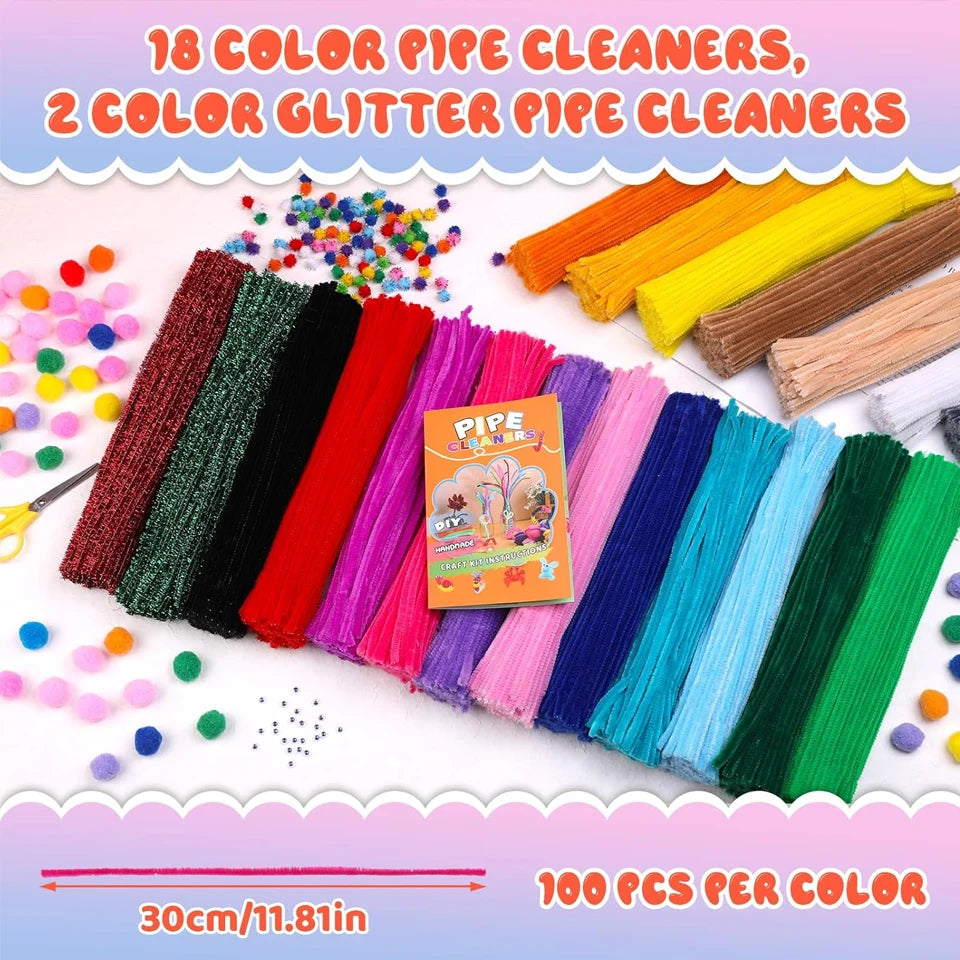 2000PCS Pipe Cleaners Chenille Stem 20 Assorted Colors