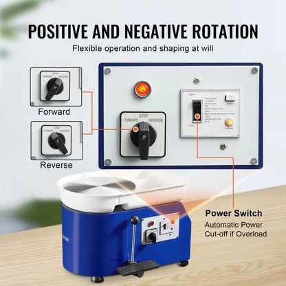 Pottery Wheel for Beginners 350W 11in Clay Forming Machine Adjustable 0-300RPM Speed Handle Pedal Control ABS Detachable
