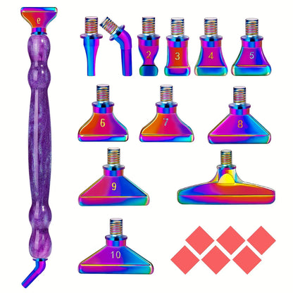 Glitter Gourd Shaped Plastic Pen Metal Drill Bits,6pcs Red Glue,1pc Plastic Box Threaded Diamond Painting Dot Drill Tool Set