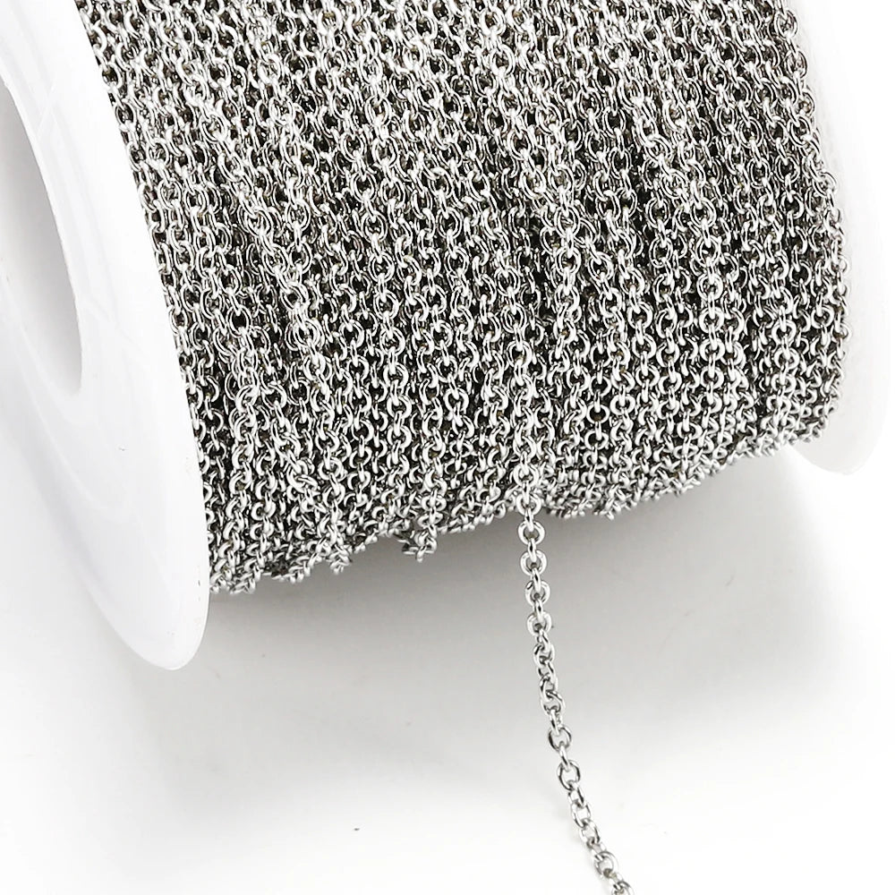 10Meters/roll Stainless Steel O Shape Link Cable Chains Round Cross Chain for Bracelet Necklace Jewelry Making DIY Silver Color