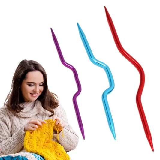 Bent Metal Knitting Needles 3PCS Colorful