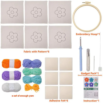 Embroidery Punch Needle Set Tufting flower Coaster Rug Hooking Kit With Yarn Beginner