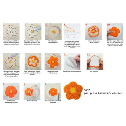 Embroidery Punch Needle Set Tufting flower Coaster Rug Hooking Kit With Yarn Beginner