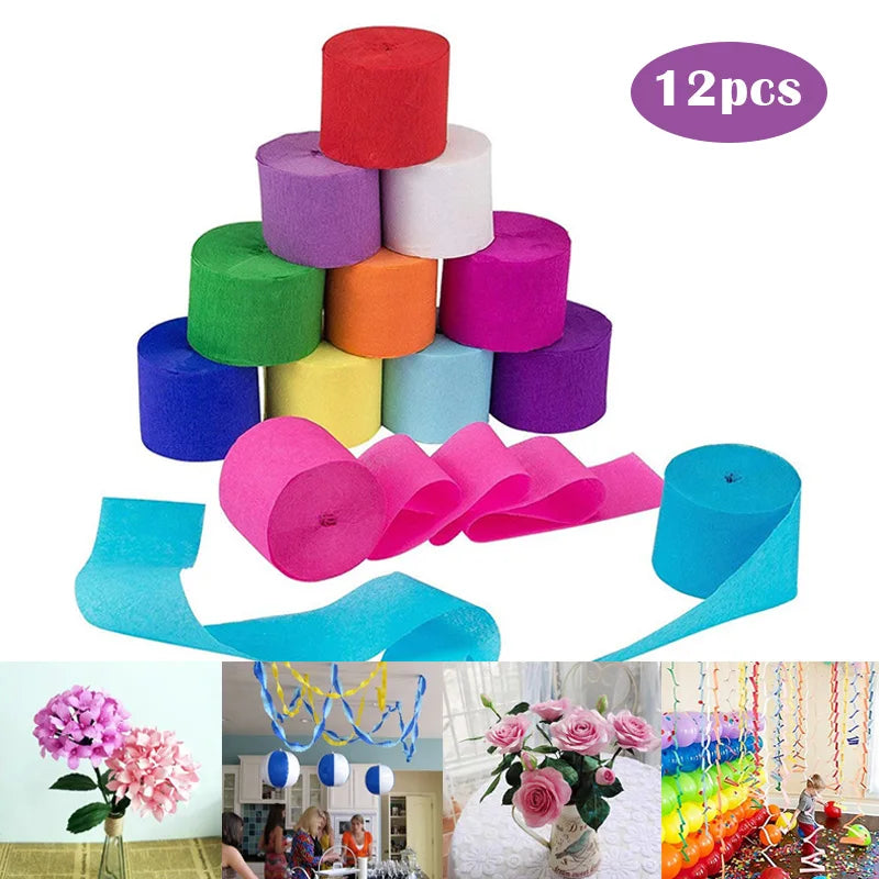 12Pcs/Rolls Crepe Paper Decorations in 12 Colors 82ft