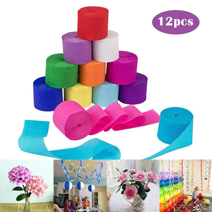 12Pcs/Rolls Crepe Paper Decorations in 12 Colors 82ft