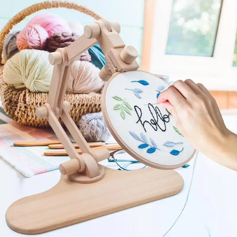Rotation Adjustable Wooden Embroidery Hoop Desktop Stand Cross Stitch Rack Frames Rings