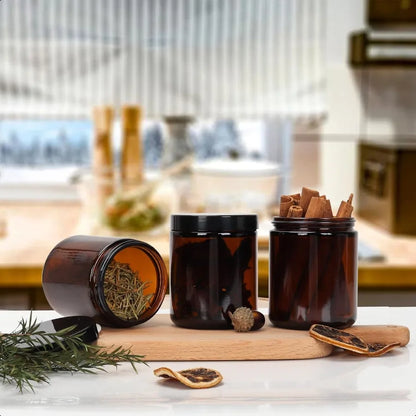 8 oz Amber Glass Jars with Lids 15 Pack
