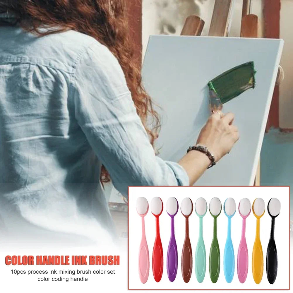 10pcs Colorful Ink Brush Smooth Blending Brushes Drawing Painting Flat Brushes Kit For Scrapbooking Cards Making