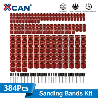 XCAN Sanding Drum Set Sanding Bands With 1/2 3/8 1/4 Inch Sanding Mandrels For Dremel Rotary Tools  80 120 320 Grit