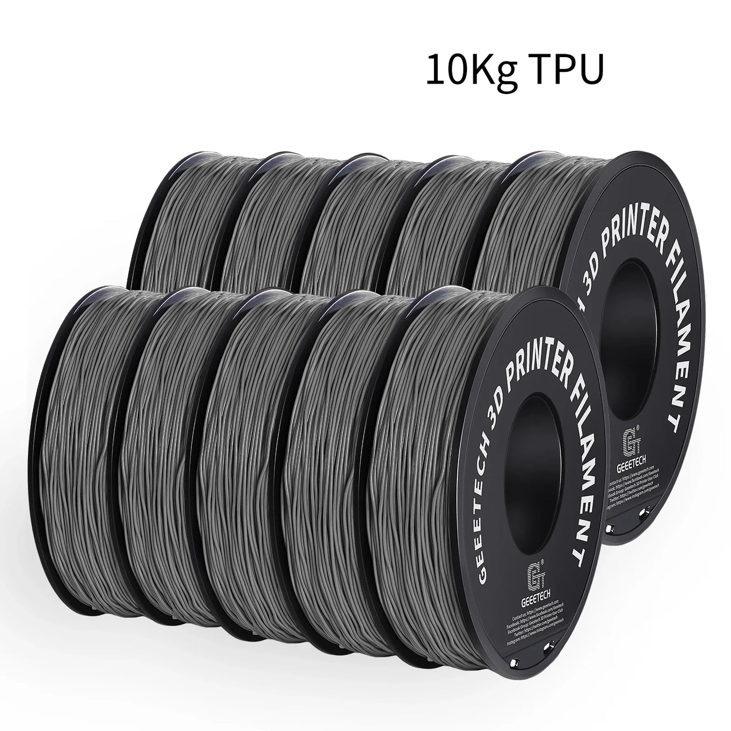 GEEETECH 10Kg TPU 3D Printer Filament material 1kg 2.2LBS/Spool 1.75mm Plastic Vacuum Packaging Non-Toxic Shore Hardness 95A