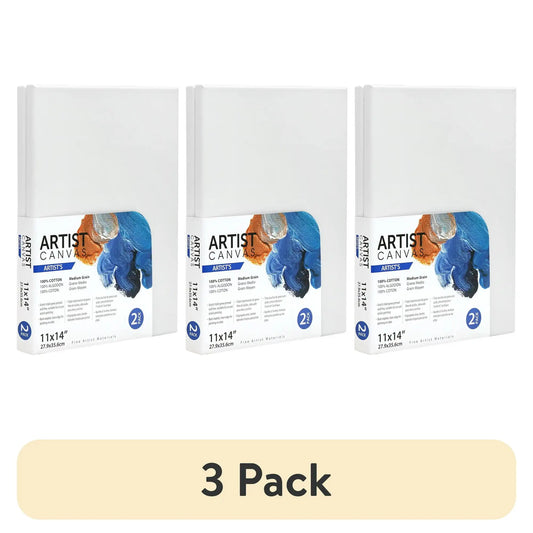 (3 pack) Artist Stretched Canvas, 11"X14", 2 Pack, 100% Cotton Acid Free, White, Deluxe Canvas