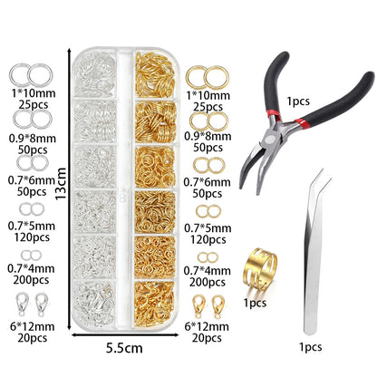 930pcs/Box Jewelry Findings Kits Open Jump Rings Lobster Clasps Hooks Pliers Tweezers for DIY Bracelet Necklace Jewelry Making
