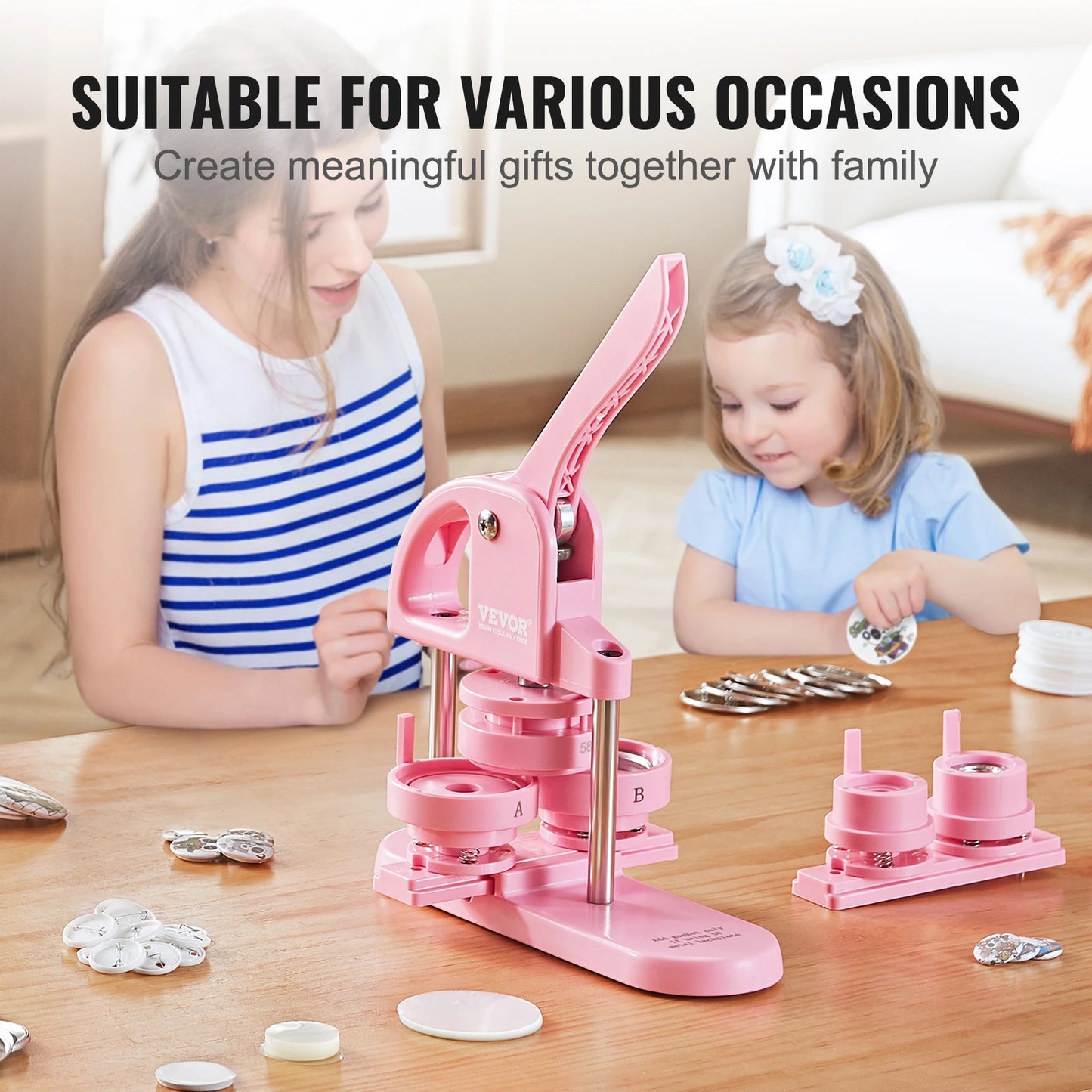 SucceBuy 3-IN-1 Button Maker Machine with Panda Magic Book Ergonomic Arc Handle Punch Press Kit