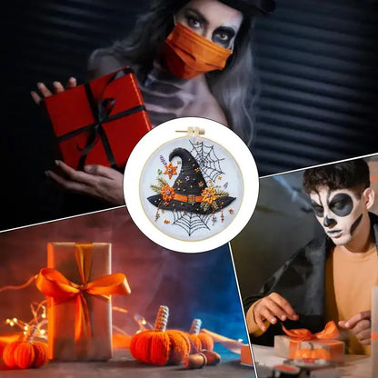 Halloween Embroidery Kit Skeleton Witch Hat Bat