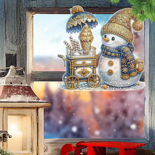 5D Rhinestone Painting Kit Christmas Snowman Themed Gem Paint Pendant With Chain