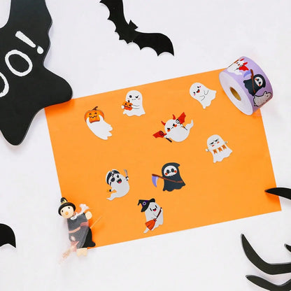 500 PCS Cute Halloween Ghost Stickers - 10 Designs Bulk Round Adhesive