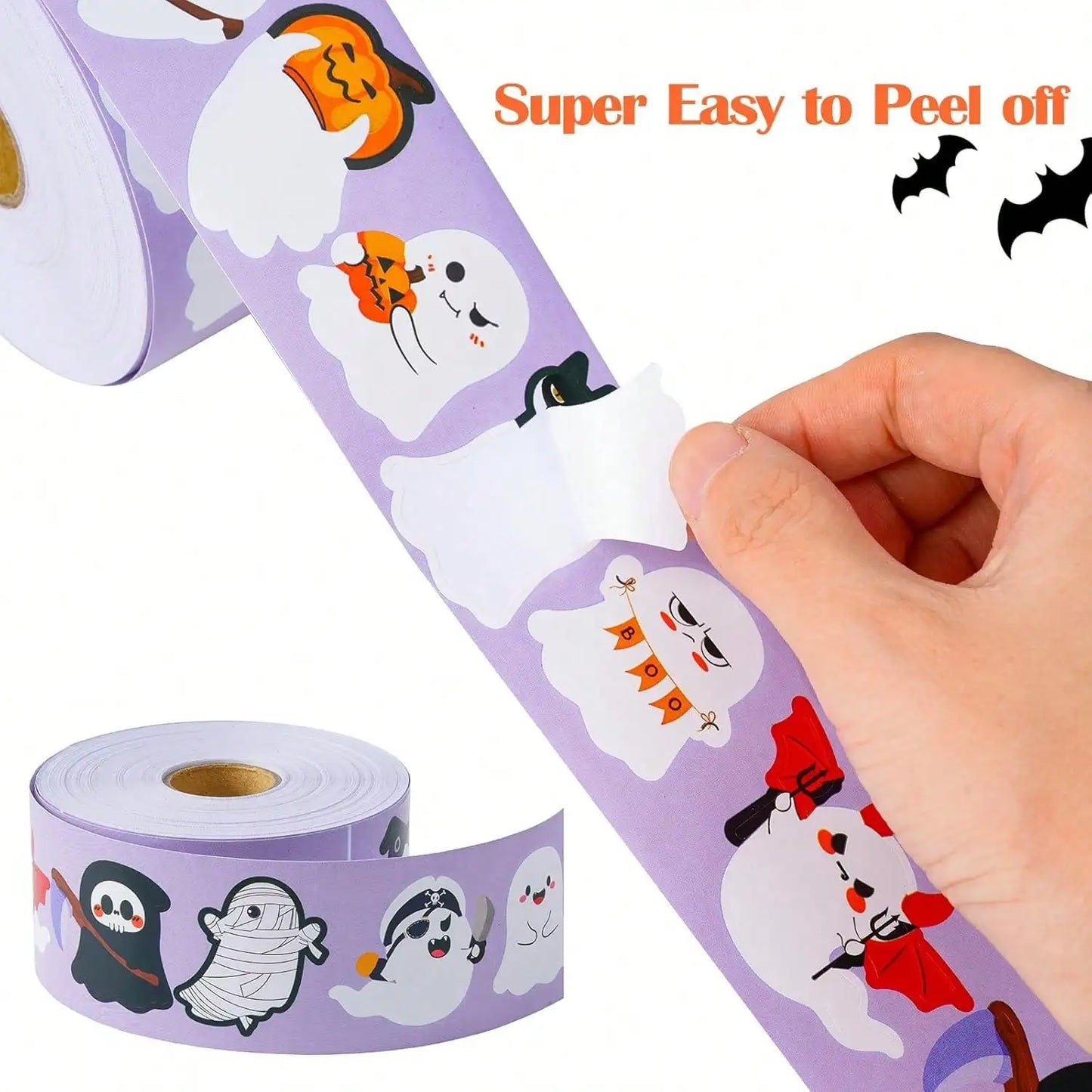 500 PCS Cute Halloween Ghost Stickers - 10 Designs Bulk Round Adhesive
