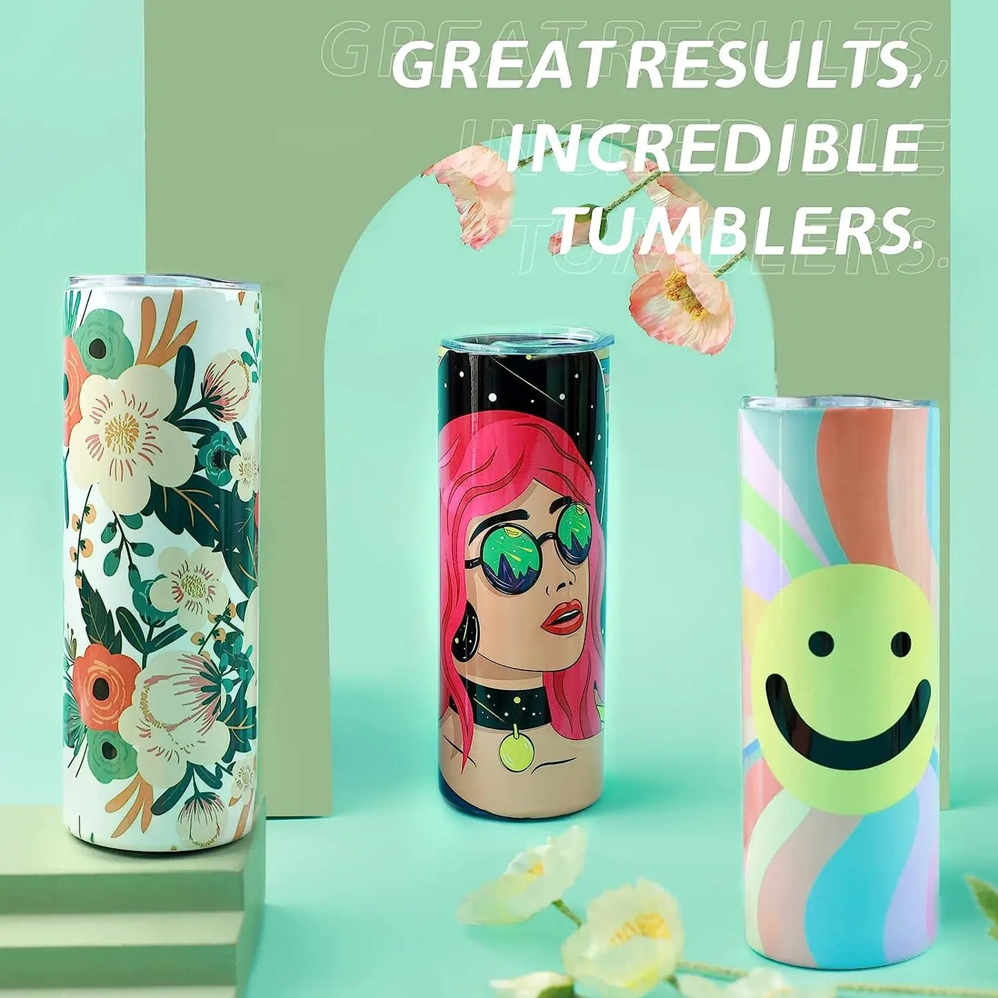 HTVRONT 8pcs Stainless 20 OZ Sublimation Tumblers Skinny Straight Blank DIY Mugs Cups with Sublimation Papers
