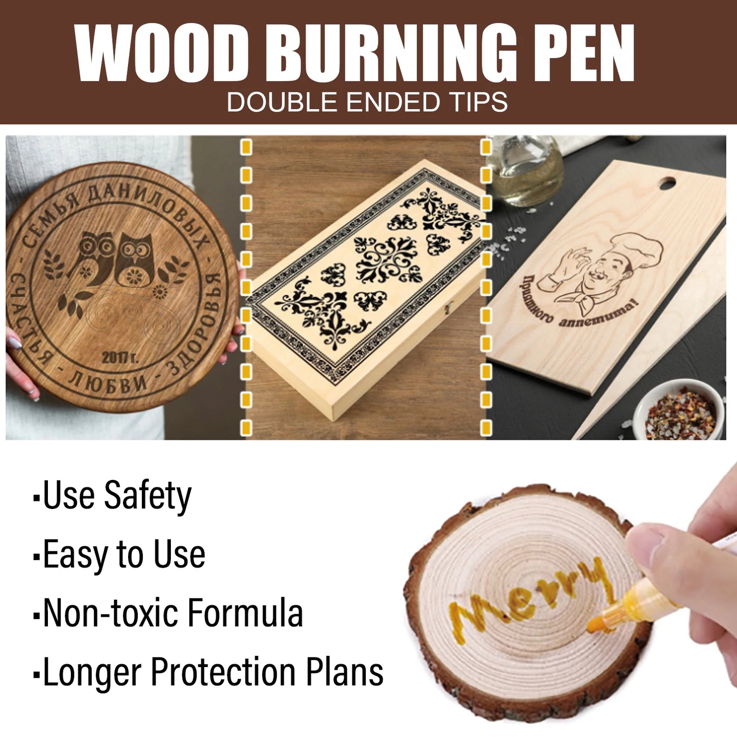 3/6/9Pcs Burning Scorch Pen Marker Wooden Branding Coaster Cutting Board Pyrograph