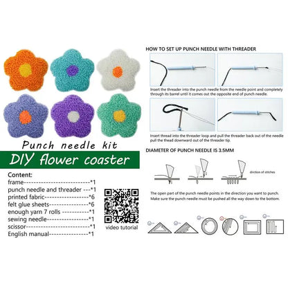 Embroidery Punch Needle Set Tufting flower Coaster Rug Hooking Kit With Yarn Beginner