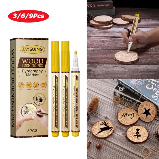 3/6/9Pcs Burning Scorch Pen Marker Wooden Branding Coaster Cutting Board Pyrograph