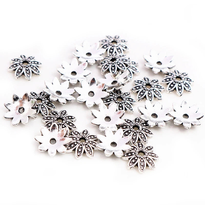 50pcs 8mm 10mm Beads Cap Antique Silver Plated Bronze Flower Shape Spacer Bead End Caps Findings