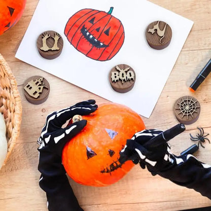 Halloween Clay Stamp Kit 9pcs Wooden Handmade Stamp Set