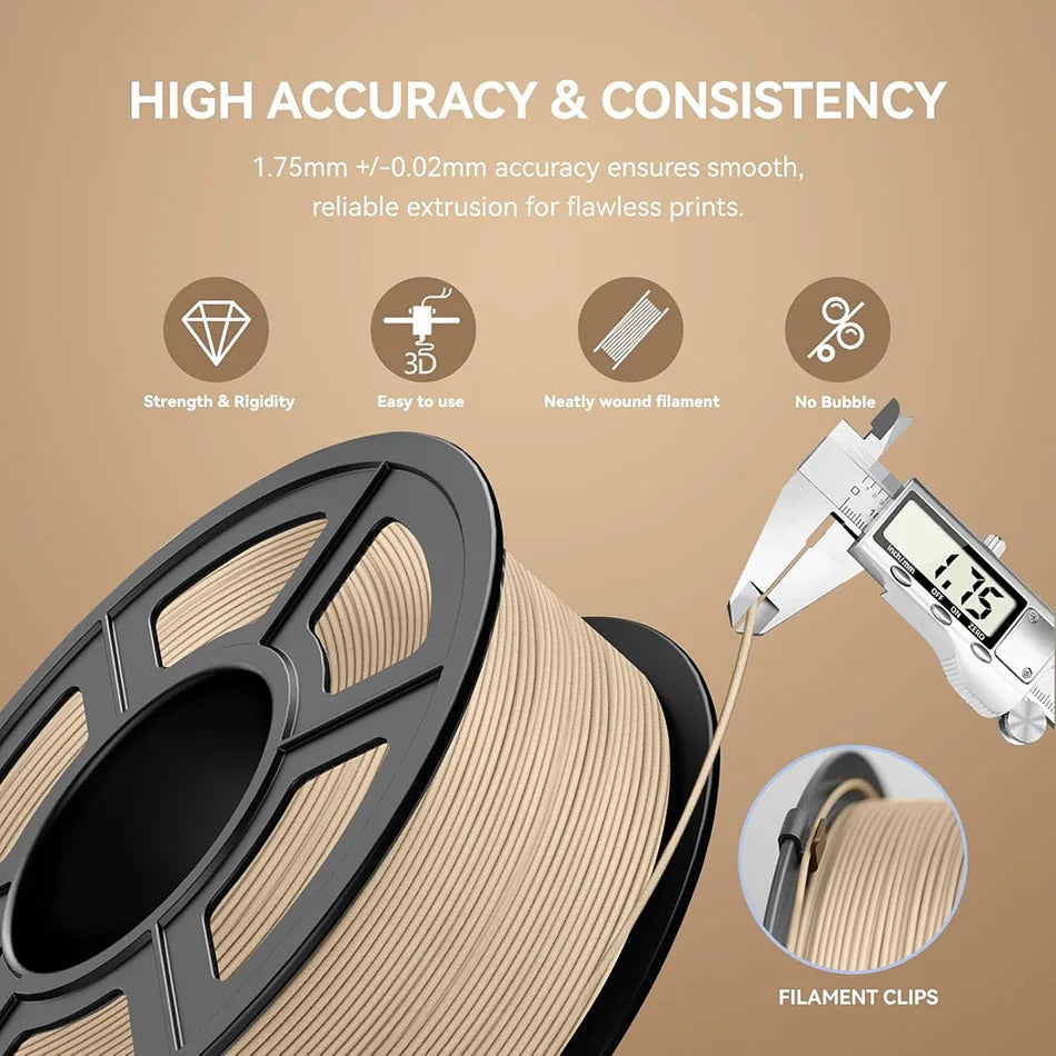 JAYO Wood PLA Filament 1.75mm 5Rolls 15% Real Wood Fiber 3D Filament For FDM 3D Printers