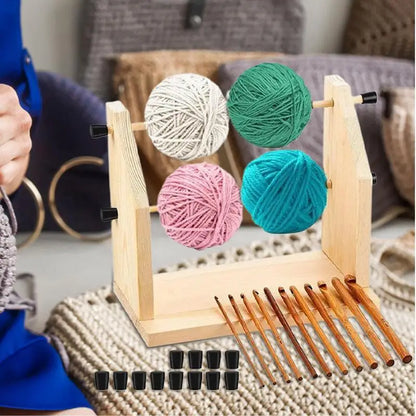 Yarn Holder Dispenser Wood Crochet Spool Holder Double-Rotating Portable Yarn Storage