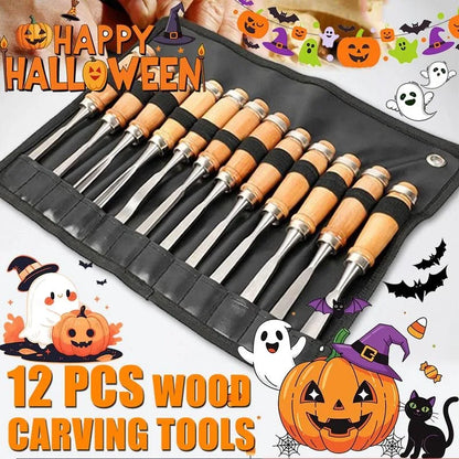 12pcs Professional Wood Carving Chisel Set, Beech Wood Handle With Comfortable Grip